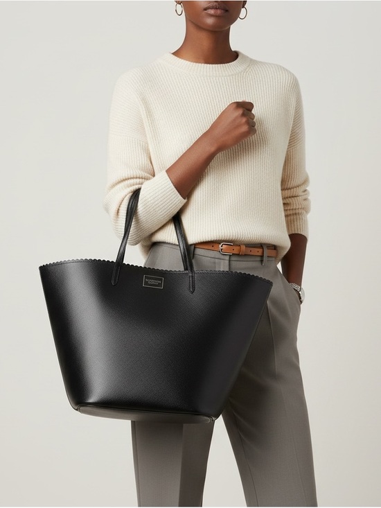 Victoria's Secret Handbags - Victoria's Secret Large Black Scalloped Edge Tote